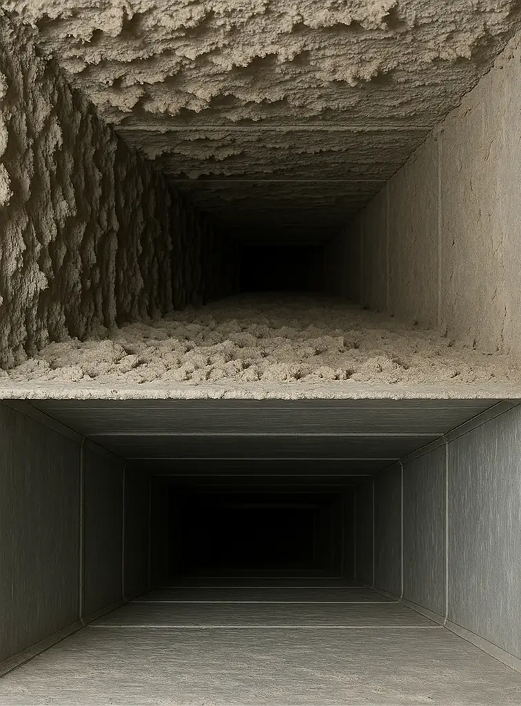 Before and after professional duct cleaning in Clear Lake City Texas