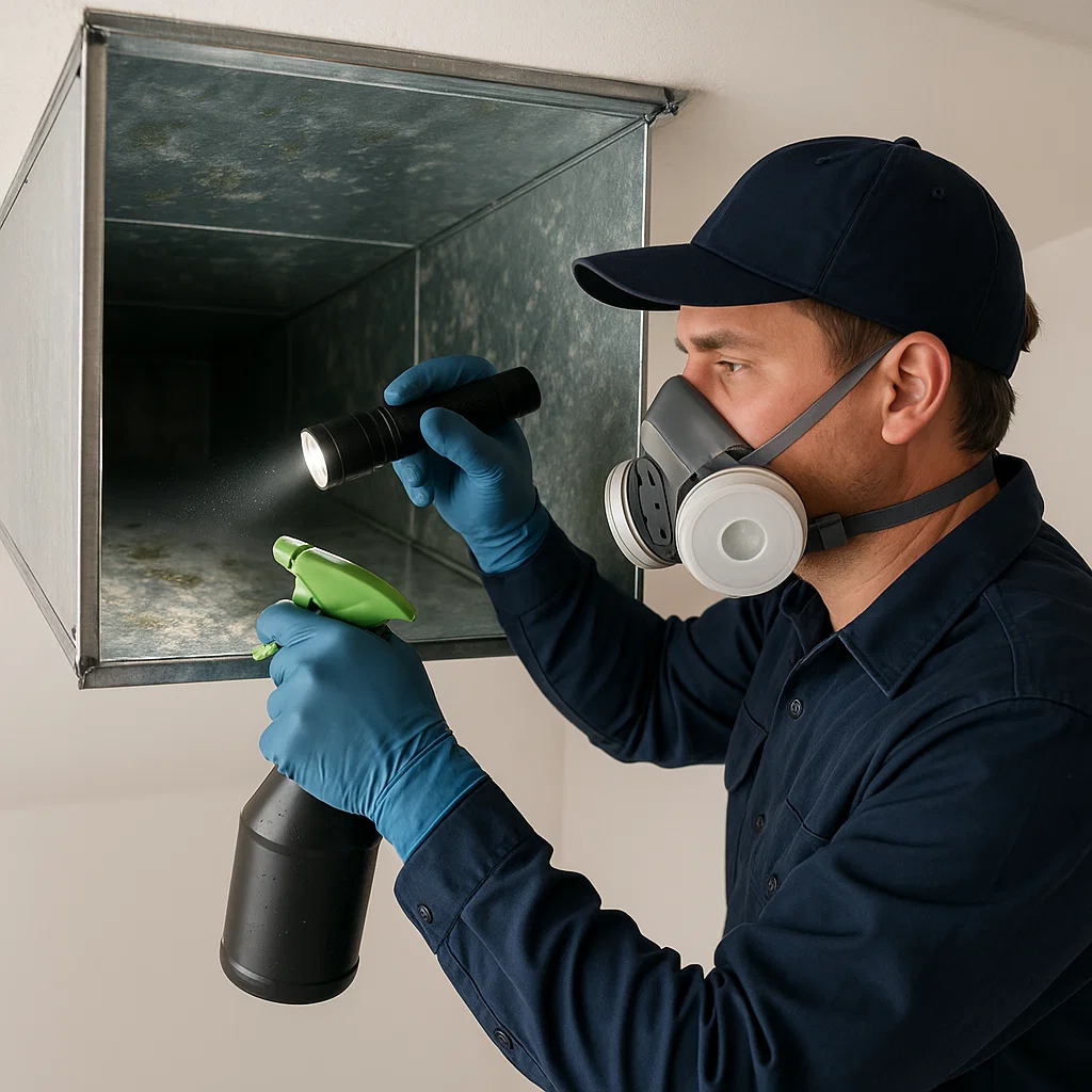 Technician from Clear Lake City TX Air Ducts Cleaning improving indoor air quality for a family through professional duct cleaning service.
