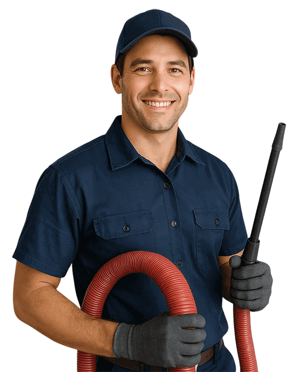 Clear Lake City TX Air Ducts Cleaning professional smiling beside HVAC tools